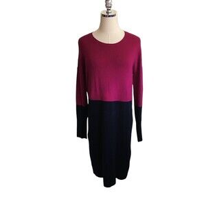 Hobbs London Sweater Dress Women's Size 10 Fuchsia Pink Black Long Sleeve